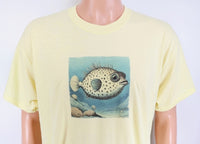 TwoAcreTees.com Herman The Content Pufferfish Pastel Lemon T-Shirt