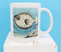 TwoAcreTees.com Herman The Content Pufferfish White Mug