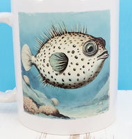 Herman The Content Pufferfish White Mug