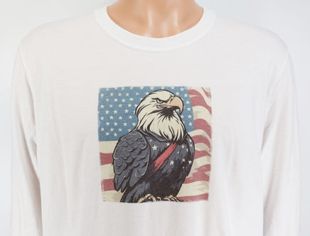 TwoAcreTees.com Honor The Loyal Bald Eagle Crisp White Long Sleeve Shirt