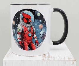 TwoAcreTees.com Houston The Astronaut Cardinal Black Handle Mug