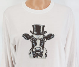 TwoAcreTees.com Humphrey The Cow Crisp White Long Sleeve Shirt