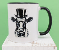 TwoAcreTees.com Humphrey The Cow Black Handle Mug