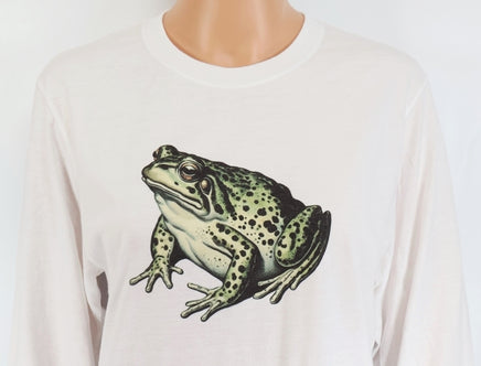 TwoAcreTees.com Irwin The Green Toad Crisp White Long Sleeve Shirt