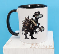 Ivan The Steampunk Velociraptor Black Handle Mug