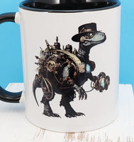 Ivan The Steampunk Velociraptor Black Handle Mug