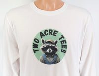 TwoAcreTees.com Jasper The Two Acre Tees Raccoon Logo Crisp White Long Sleeve Shirt