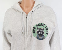 TwoAcreTees.com Jasper The Two Acre Tees Raccoon Logo Ash Gray Zipper Hoodie