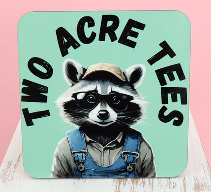 TwoAcreTees.com Jasper The Two Acre Tees Raccoon Logo Square Coaster