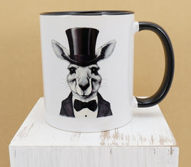 TwoAcreTees.com Jeeves The Formal Kangaroo Black Handle Mug