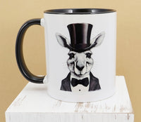 Jeeves The Formal Kangaroo Black Handle Mug