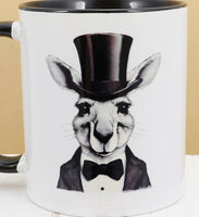 Jeeves The Formal Kangaroo Black Handle Mug