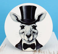 TwoAcreTees.com Jeeves The Formal Kangaroo Round Coaster