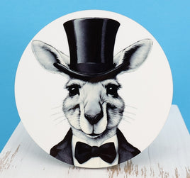 TwoAcreTees.com Jeeves The Formal Kangaroo Round Coaster