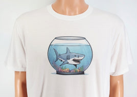 TwoAcreTees.com Jethro The Shark In A Fish Bowl Crisp White T-Shirt