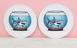 TwoAcreTees.com Jethro The Shark In A Fish Bowl Sticker Pair