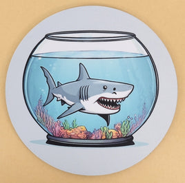 TwoAcreTees.com Jethro The Shark In A Fish Bowl Round Mouse Pad