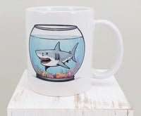 TwoAcreTees.com Jethro The Shark In A Fish Bowl White Mug