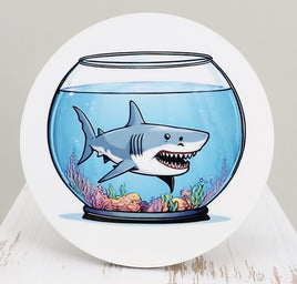 TwoAcreTees.com Jethro The Shark In A Fish Bowl Round Coaster