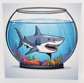 TwoAcreTees.com Jethro The Shark In A Fish Bowl Textured Print