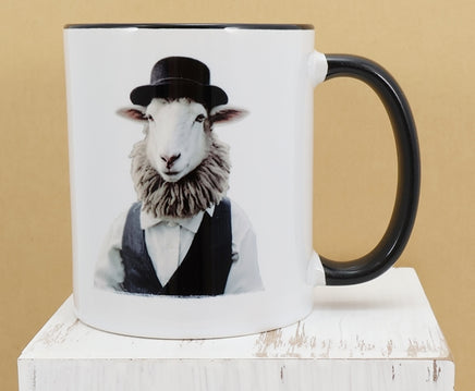 TwoAcreTees.com Joseph The Amish Sheep Black Handle Mug