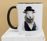 Joseph The Amish Sheep Black Handle Mug