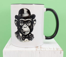 TwoAcreTees.com Julian The Chimpanzee Black Handle Mug