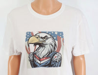 TwoAcreTees.com Justice The Devoted Bald Eagle Crisp White T-Shirt