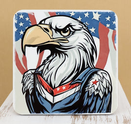 TwoAcreTees.com Justice The Devoted Bald Eagle Square Coaster