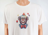 TwoAcreTees.com Lars The Creepy Clown Monkey Crisp White T-Shirt