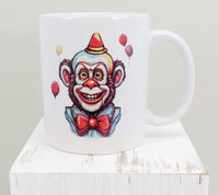 TwoAcreTees.com Lars The Creepy Clown Monkey White Mug