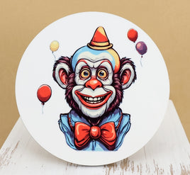 TwoAcreTees.com Lars The Creepy Clown Monkey Round Coaster