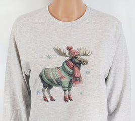 TwoAcreTees.com Leon The Comfy Cozy Moose Ash Gray Long Sleeve Shirt
