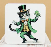 TwoAcreTees.com Liam The Dancing Leprechaun Cat Square Coaster