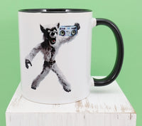 TwoAcreTees.com Marty The Werewolf With A Boombox Black Handle Mug