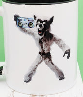 Marty The Werewolf With A Boombox Black Handle Mug