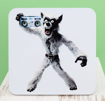 TwoAcreTees.com Marty The Werewolf With A Boombox Square Coaster