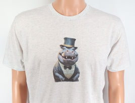 TwoAcreTees.com Maurice The Dapper Hippo Light Granite T-Shirt