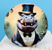 TwoAcreTees.com Maurice The Dapper Hippo Round Coaster