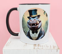 Maurice The Dapper Hippo Black Handle Mug