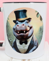 Maurice The Dapper Hippo Black Handle Mug