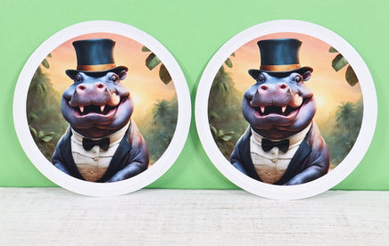 TwoAcreTees.com Maurice The Dapper Hippo Sticker Pair