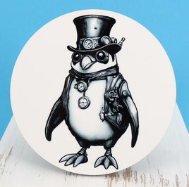 TwoAcreTees.com Maxwell The Steampunk Penguin Round Coaster 