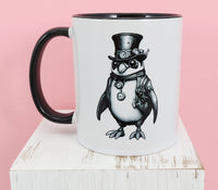 Maxwell The Steampunk Penguin Black Handle Mug