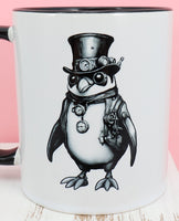 Maxwell The Steampunk Penguin Black Handle Mug