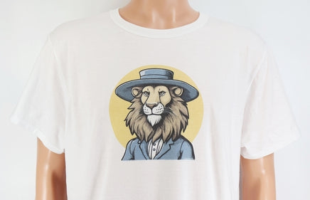 TwoAcreTees.com Mervin The Amish Lion Crisp White T-Shirt