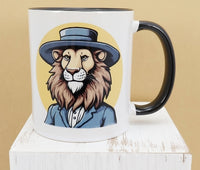 TwoAcreTees.com Mervin The Amish Lion Black Handle Mug