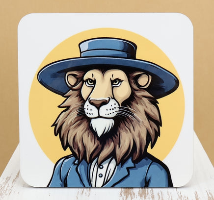 TwoAcreTees.com Mervin The Amish Lion Square Coaster