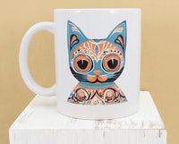 Mexico Style Blue Cat White Mug