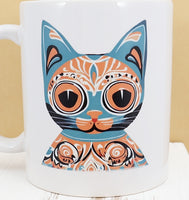 Mexico Style Blue Cat White Mug